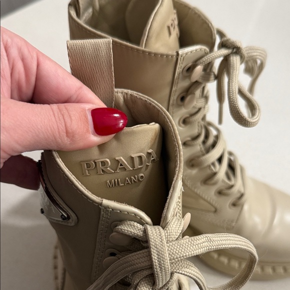 Authentic Prada Women's Beige Lace-Up Combat Boots - Picture 5 of 12